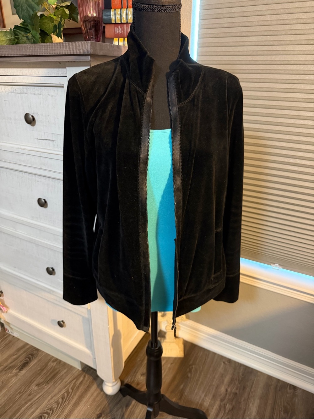 Talbots Black Velvet Zip-Front Bomber Jacket size large